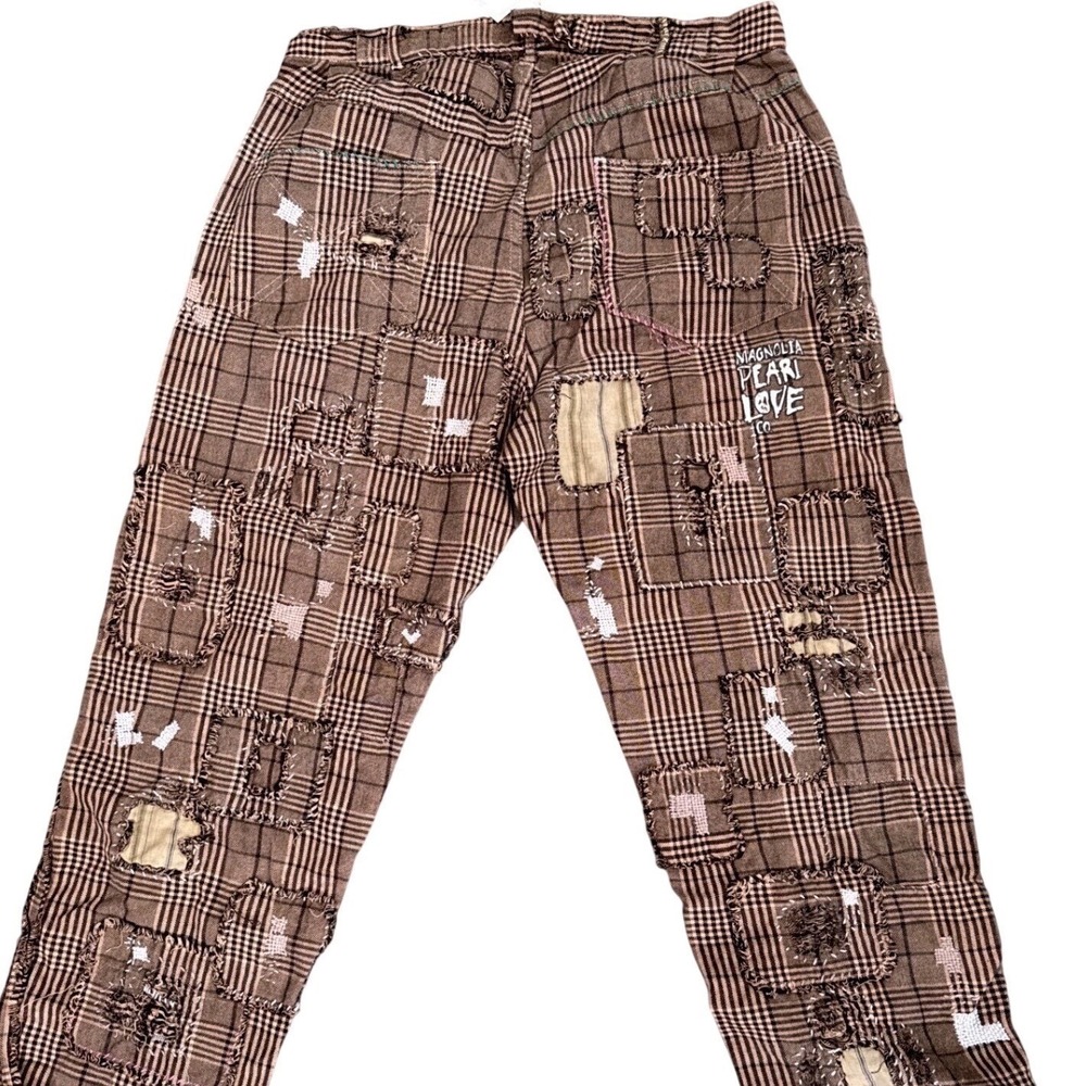 Magnolia Pearl Yarn Dyed Cotton Patchwork Check Miner Pants Adjustable Waist NEW - Picture 14 of 14